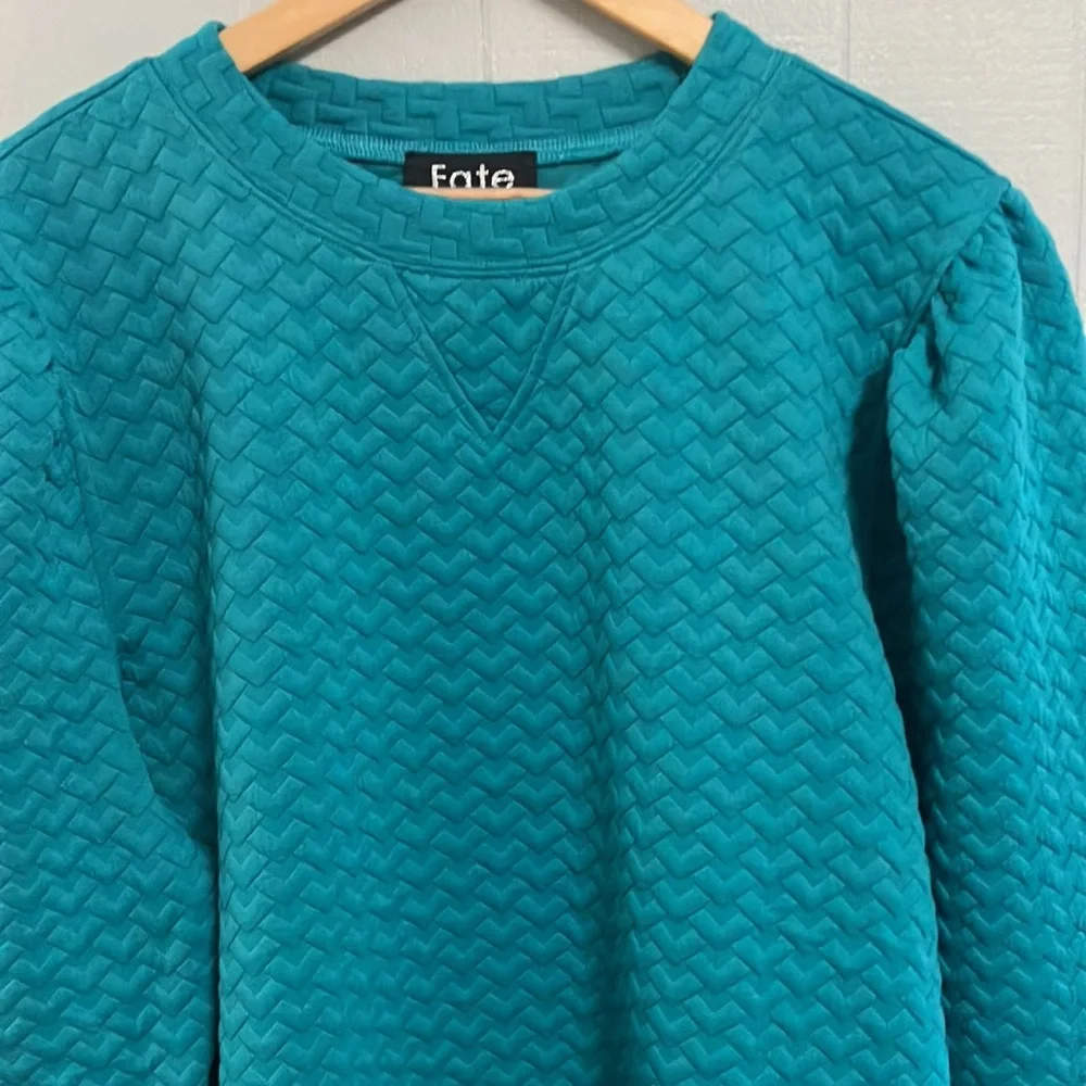 NWT Fate Teal Textured Sweatshirt 1X - Picture 2 of 10